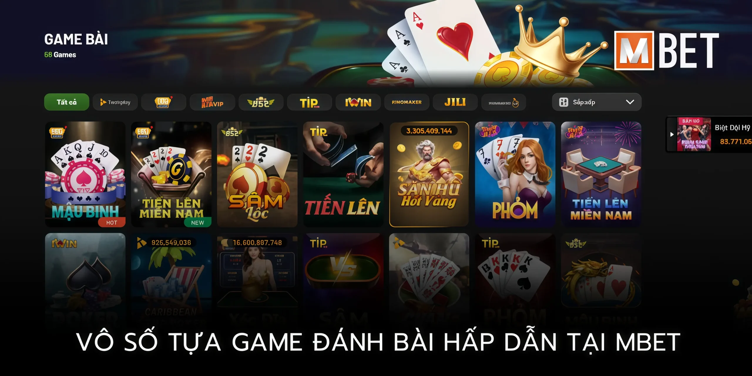 Vô số tựa game đánh bài hấp dẫn tại Mbet